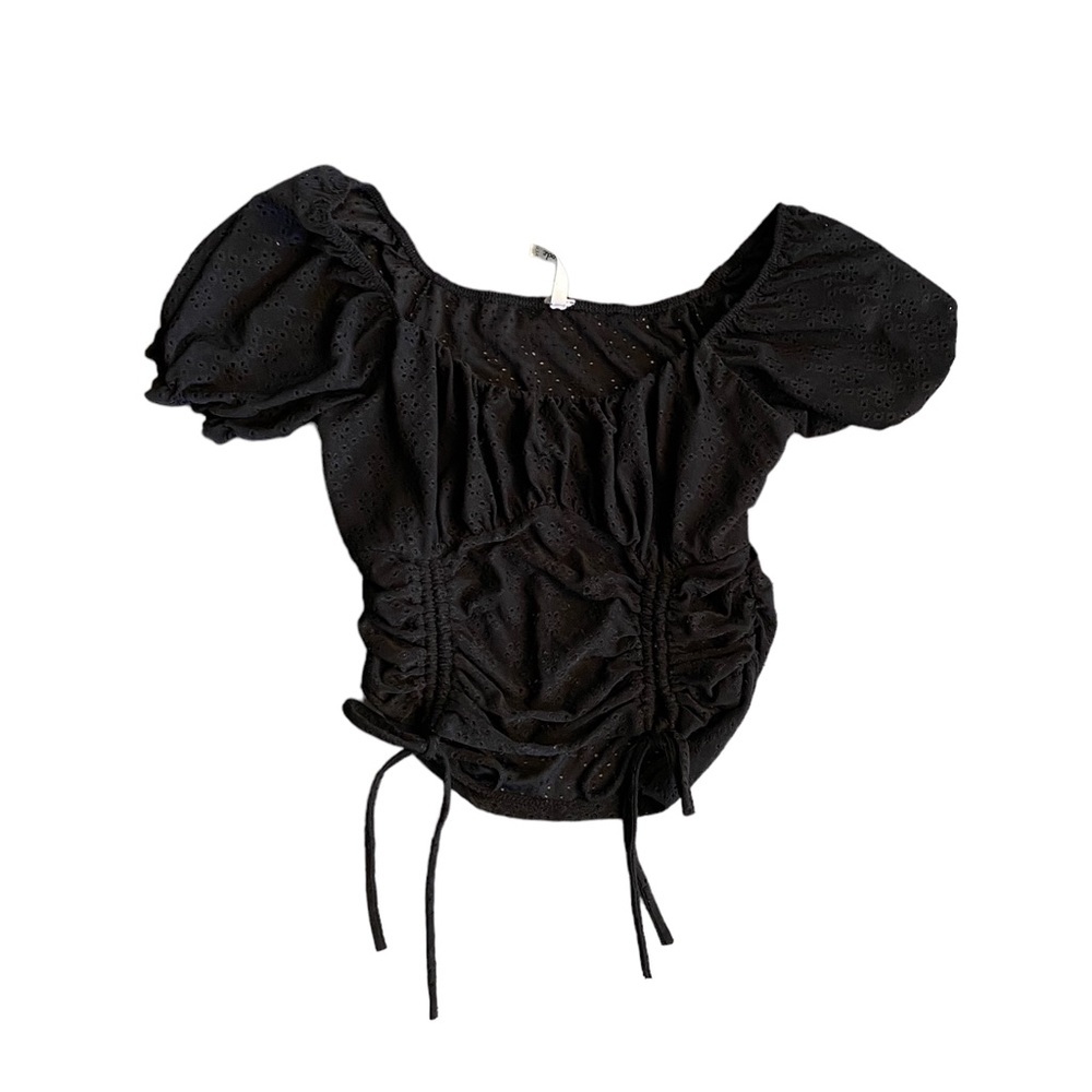 {New Made} Eye light Lace Peasant Sleeve Top Rushed Side